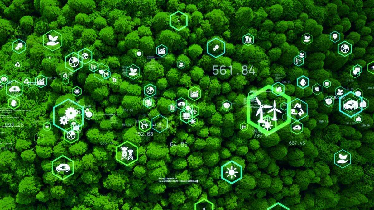 Green background with icons